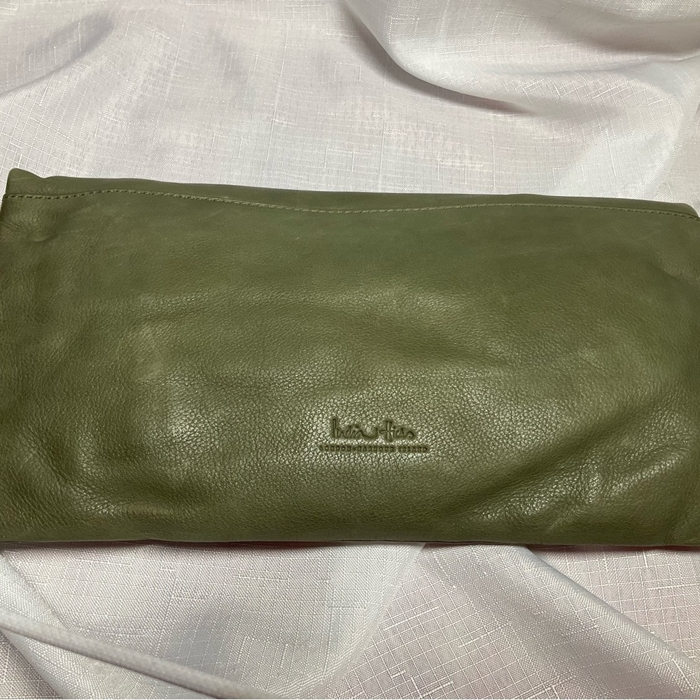 India Hicks Sage Leather Clutch with Tassel - Picture 2 of 5